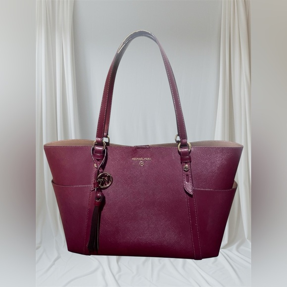 Michael Kors Burgundy Tote Bag Sullivan Large Saffiano Leather